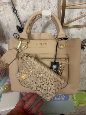 Steve Madden Beige Satchel with Rhinestone Wristlet
